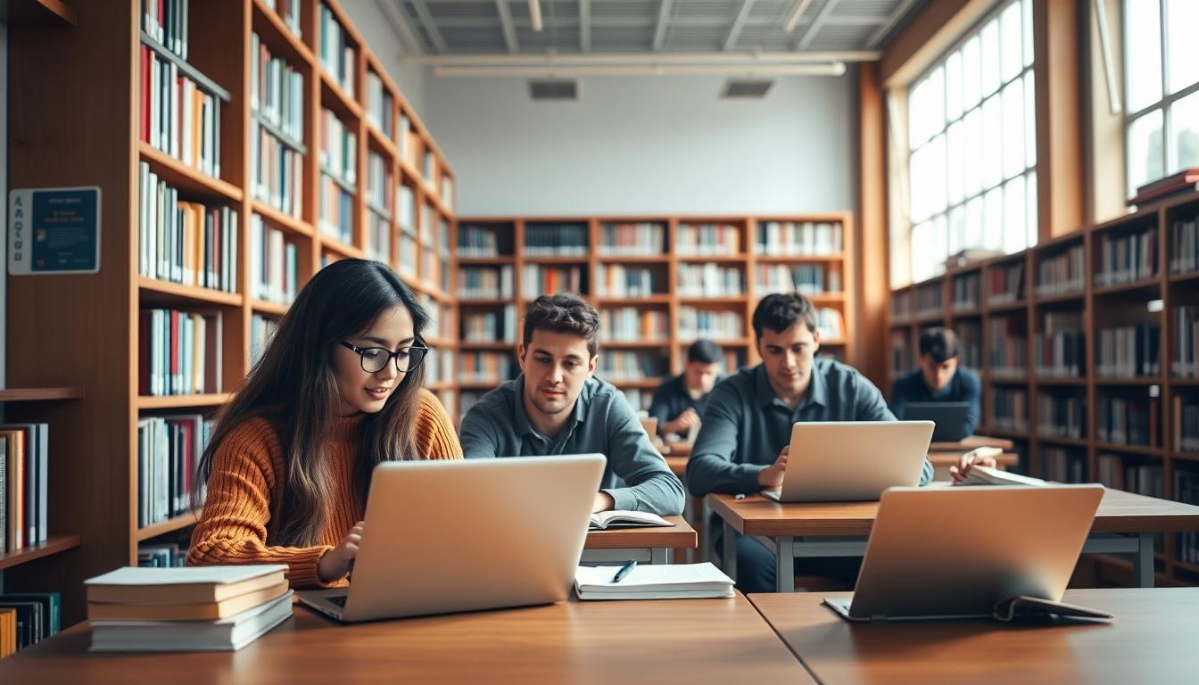 Students studying together in modern classroom